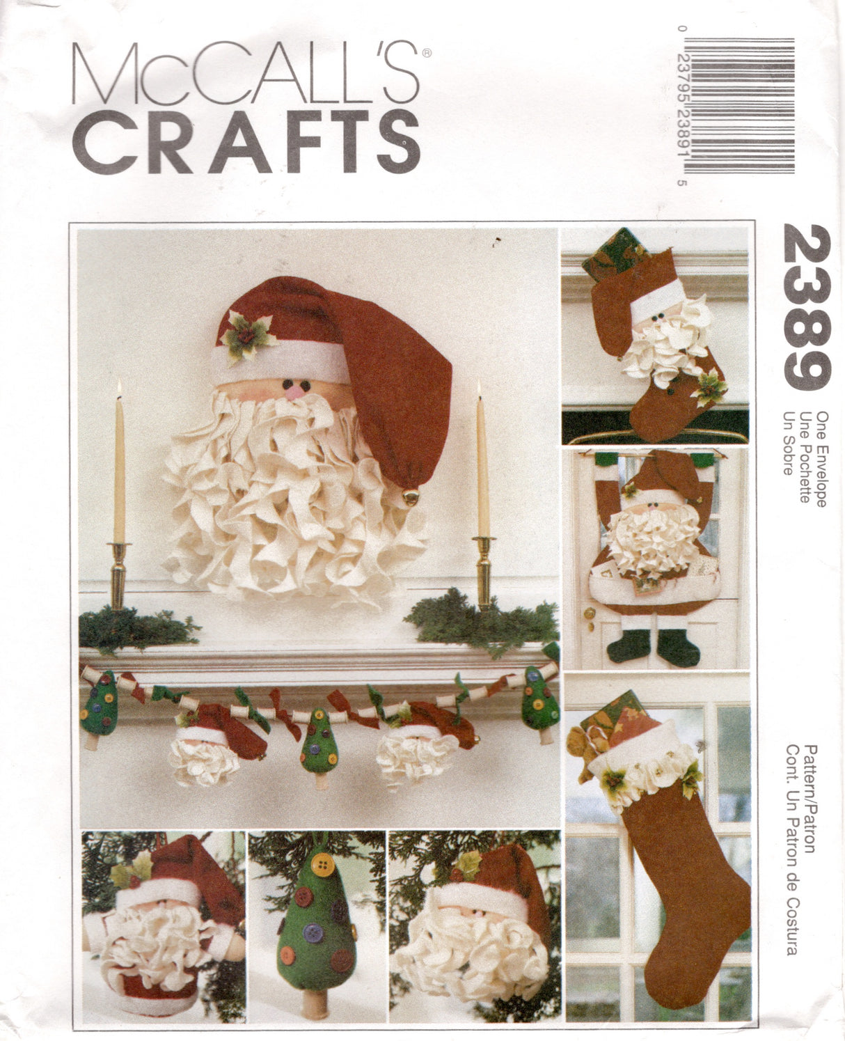 1990's McCall's Santa Claus Card Holder, Door Hanging, Stocking, Ornaments and Garland Pattern - UC/FF - No. 2389