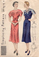 1930's Simplicity One Piece Dress with Large Yoke and Bow Detail - Bust 36" - No. 2397