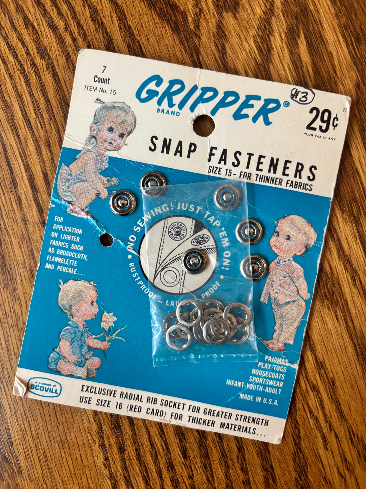 1970's Gripper Metal Snap Fasteners - Silver tone - Sz 15 - NOS