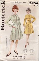 1950's Butterick Sub-Teen Front Buttoned Shirtdress Pattern - Bust 28" - No. 2404