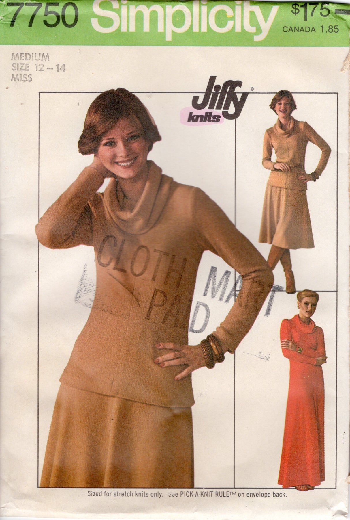 1970's Simplicity Jiffy One Piece Dress Maxi Dress or Top and A-line skirt - Bust 34-36" - No. 7750