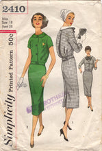 1950's Simplicity Two Piece Dress with Slim Skirt and Detachable Collar and Bow - Bust 38"- No. 2410