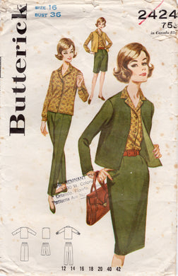 1960's Butterick Button Up Blouse, Jacket and Pants or Bermuda Shorts Pattern - Bust 36