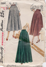 1940's Simplicity Flared Skirt Pattern in Two lengths - Waist 26" - No. 2666