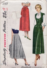 1940's Simplicity Weskit Vest and Skirt with Back Pleat - Bust 34" - No. 2757