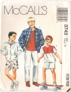 1980's McCall's Child's Zip Front Jacket, Shirt, Shorts and Pants Pattern - Chest 23" - No. 3743