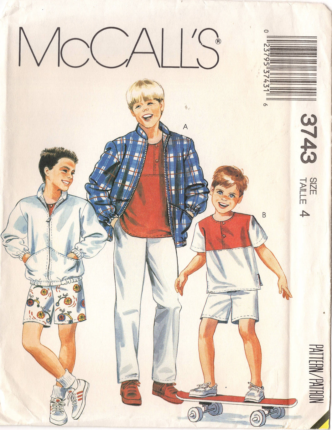 1980's McCall's Child's Zip Front Jacket, Shirt, Shorts and Pants Pattern - Chest 23