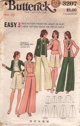 1970's Butterick Cardigan, Sleeveless Top, A Line Skirt and Flared Pants Pattern - Bust 32.5" - No. 3207