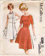 1960's McCall's Fit and Flare Dress Pattern with Side Button Accent - Bust 34" - No. 6309