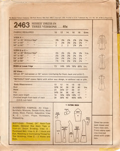 1970's McCall's Princess line Midi Dress Pattern with Inverted Pleats - Bust 36" - No. 2463