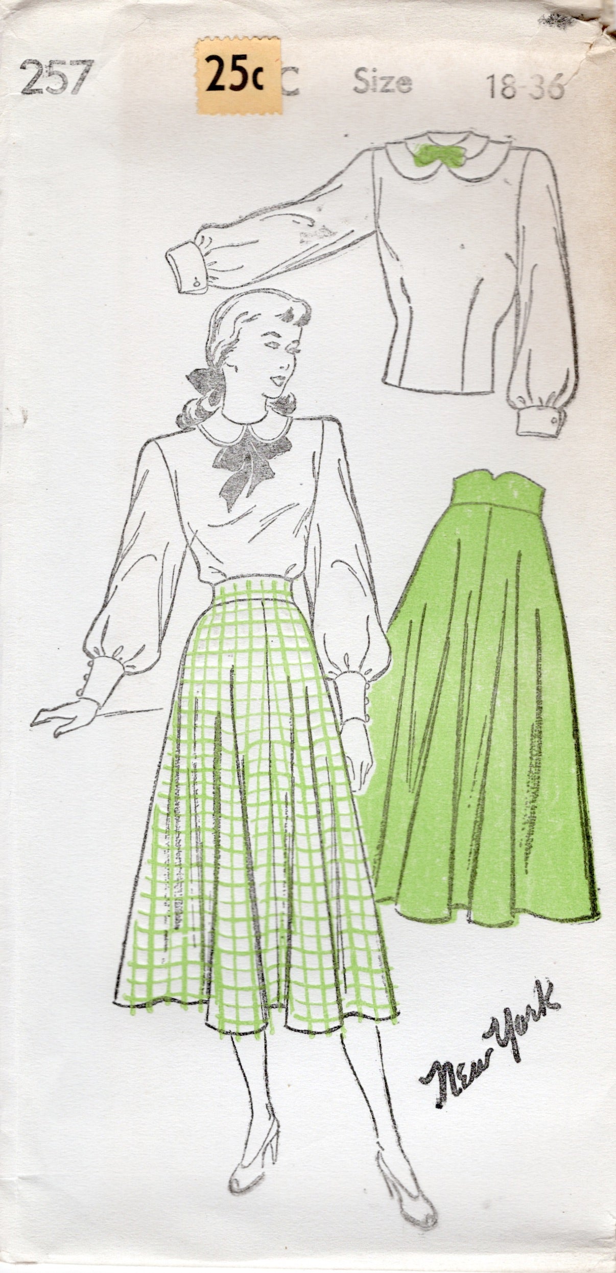 1940's New York Blouse and Circular Skirt Pattern - Bust 30-36" - No. 257