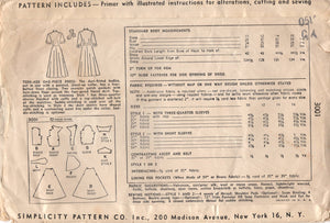 1940's Simplicity Shirtwaist Dress Pattern with Large Pockets and Tall Collar - Bust 28" - No. 3001