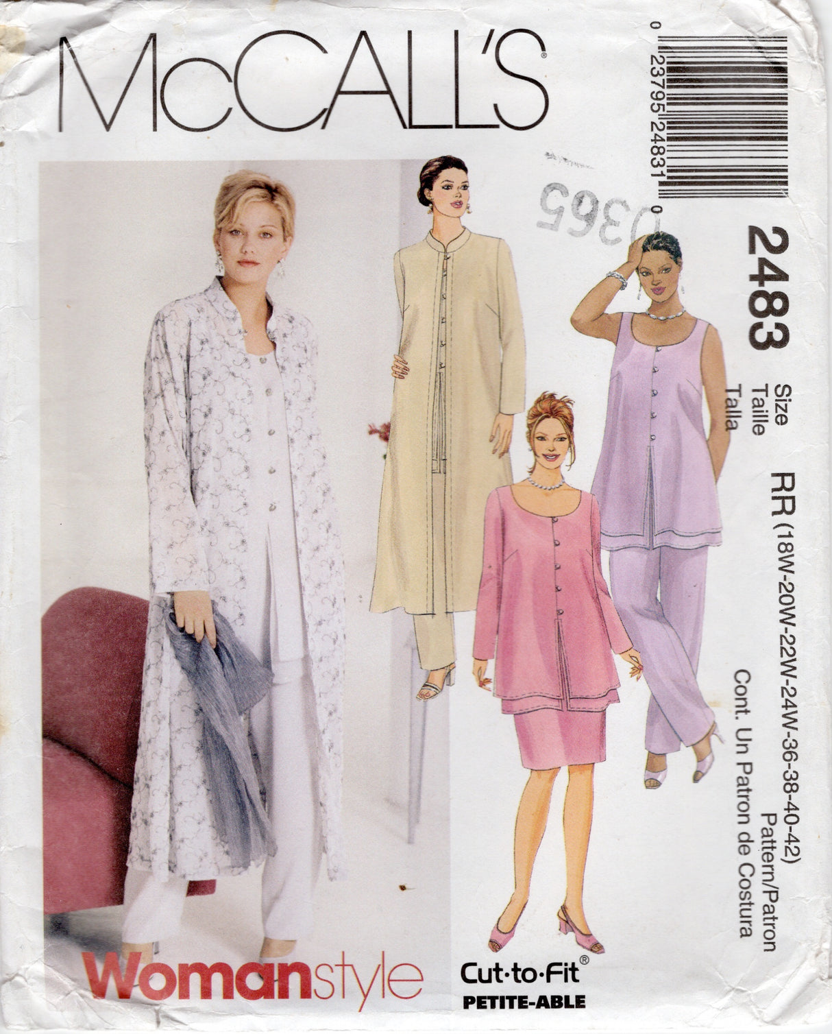 1990's McCall's Unlined Duster, Top, Skirt and Pull-On Pants Pattern - Bust 40-46" - No. 2483