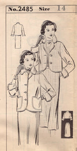 1950's Mail Order Two-Piece Suit Pattern with Boxy Jacket and Straight Skirt- Bust 32" - No. 2485