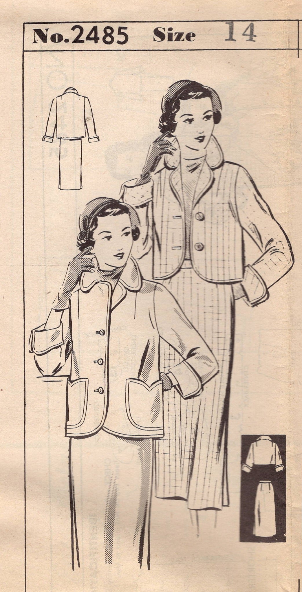 1950's Mail Order Two-Piece Suit Pattern with Boxy Jacket and Straight Skirt- Bust 32