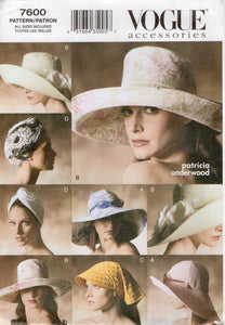 2000’s Vogue Hat and Turban Pattern in 4 styles  - Patricia Underwood - All Sizes - No. 7600