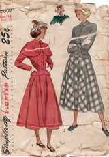 1940's Simplicity Two Piece Dress Pattern with Capelet - Bust 32" - No. 2607