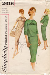 1950's Simplicity Sheath Two Piece Dress Pattern Bow Detail - Bust 31.5" - No. 2616