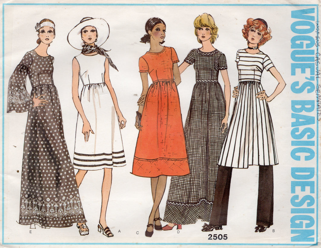 1970's Vogue Basic Design Fit and Flare Dress and High Waisted Pants Pattern - Bust 34