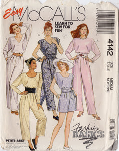 1980's McCall's Scoop or V Neck Wide Leg Jumpsuit pattern - Bust 36-38" - No. 4142