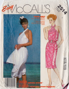 1980's McCall's Crossover Halter Top Dress pattern - Bust 31.5" - No. 2514
