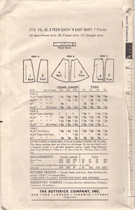 1960's Butterick A-Line Skirt or Sheath Skirt Pattern - Waist 26" - No. 2716