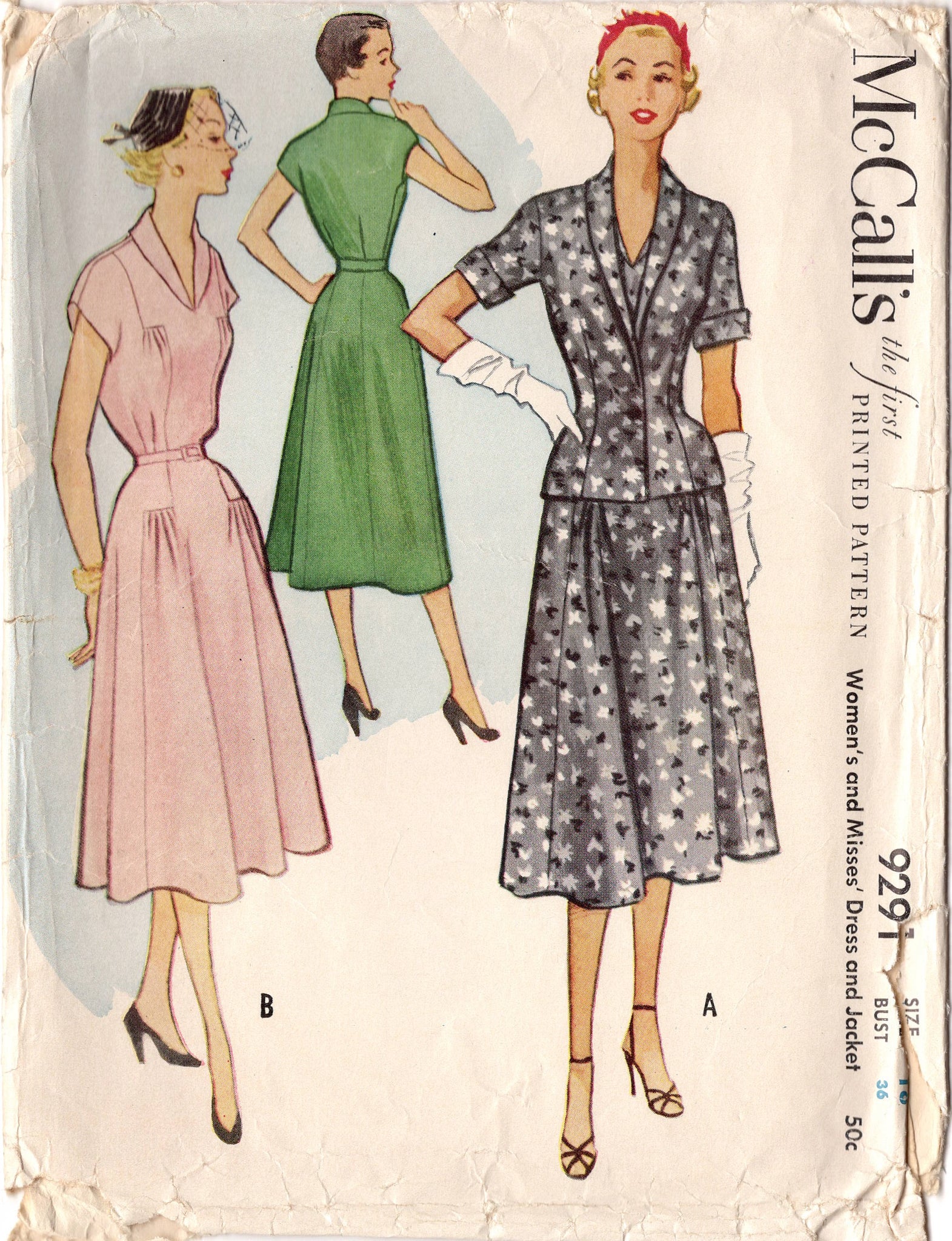 1950's McCall's Gathered Accent Dress with Rolled Collar and