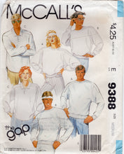 1980's McCall's GAP Unisex Loose Fit Sweatshirt or Pullover top Pattern - Bust 36-38" - no. 9388