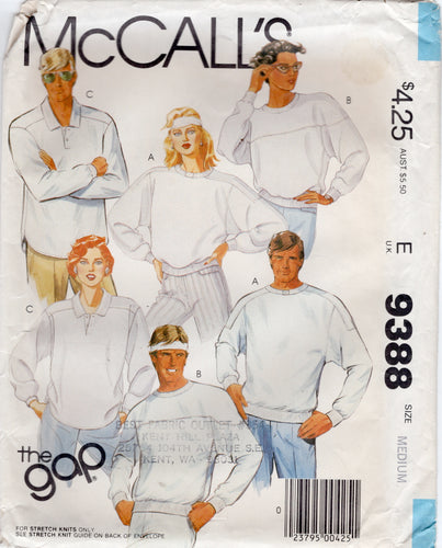 1980's McCall's GAP Unisex Loose Fit Sweatshirt or Pullover top Pattern - Bust 36-38
