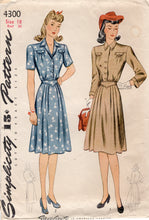 1940's Simplicity Shirtwaist Dress Pattern with Belted Style Waist and Flap Accents - Bust 36" - 4300