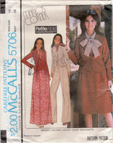 1970's McCall's Unlined Princess Line Jacket, Pleated Skirt, Wide Leg Pants Pattern - Bust 30.5-38" - No. 5706