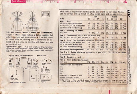 1960's Simplicity Boat Neckline Fit and Flare Dress pattern - Bust 30" - No. 3347