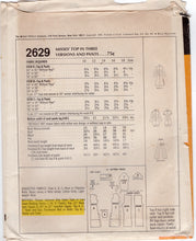 1970's McCall's Tunic or Top Pattern in 3 lengths and High Waisted Pants Pattern - Bust 40" - No. 2629