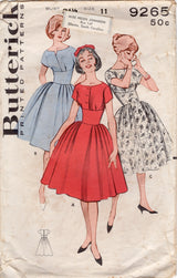 1960's Butterick Fit & Flare Dress w/ Fitted Waist, 3 Different Style of Neckline Pattern - Bust 31.5" - No. 9265