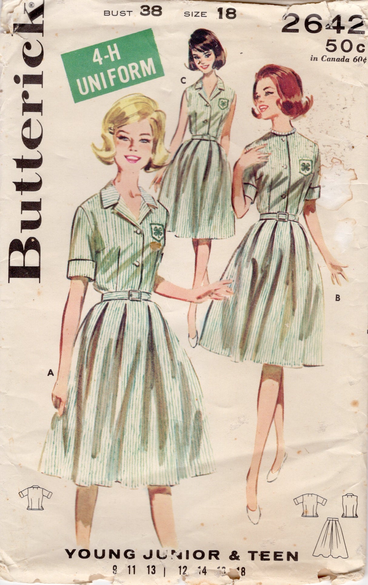 1960's Butterick 4-H Uniform Blouse and Skirt Pattern - Bust 38" - No. 2642