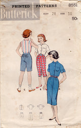 1950's Butterick Child's "Ivy League" Sportswear Pattern with Button Up Blouse, Pedal Pushers and Slim Skirt - Chest 28" - No. 8551