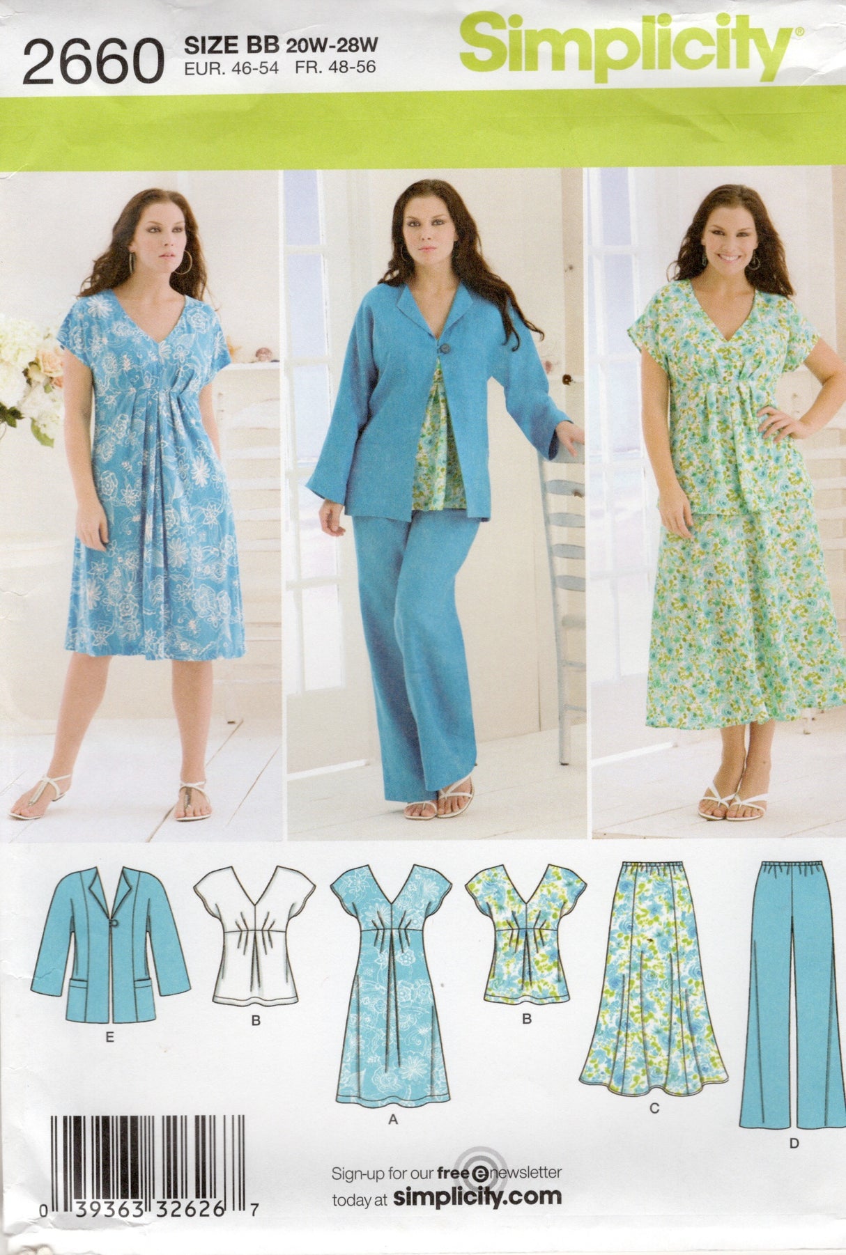 2000’s Simplicity Jacket, Top, Dress, Skirt and Pants Pattern - Bust 42-50" - No. 2660