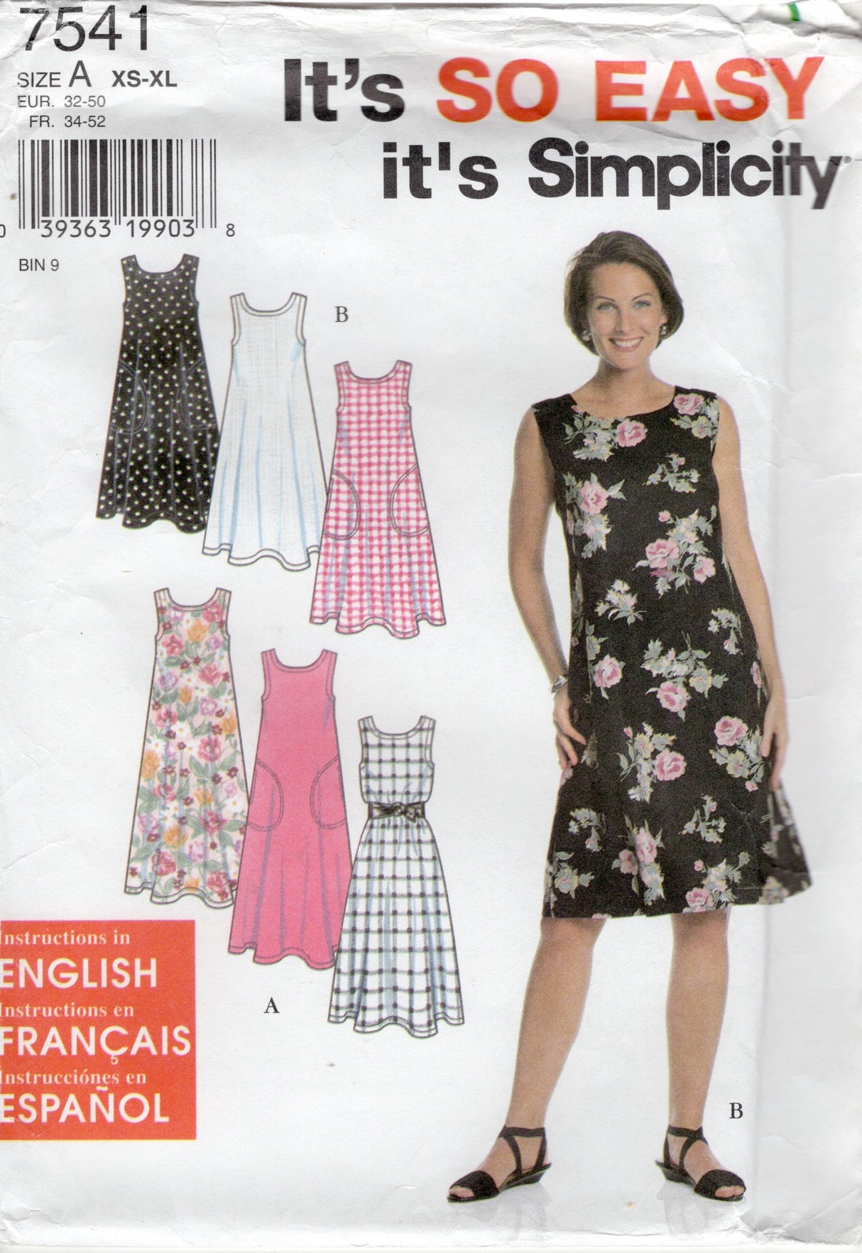 1990’s Simplicity Loose Fitting Jumper Dress Pattern with Tie Back - Bust 30.5-46" - No. 7541