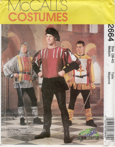 2000's McCall's Adult Knight, Squire and Nobleman Costume includes Shirt, Doublet, Tabard, Leggings and Hat Pattern - Chest 38-40