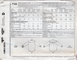 1990's McCall's Unisex Western Shirt Pattern with Button on Panel and Gathered Back - Chest 31.5-40" - No. 7123