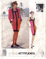 1990's Vogue Attitudes Color Block Sheath Dress and Jacket Pattern  - Bust 30.5-32.5" - No. 2671