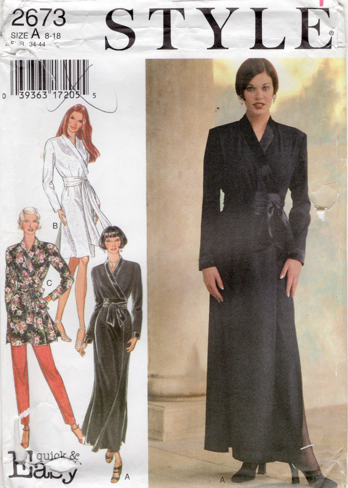 1990's Style Wrap Dress or Tunic, Pants and Long Belt Pattern - Bust 31.5-40" - No. 2673