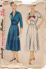 1950's Simplicity One Piece Dress Pattern with Contrasting Trim - Bust 44" - No. 4600