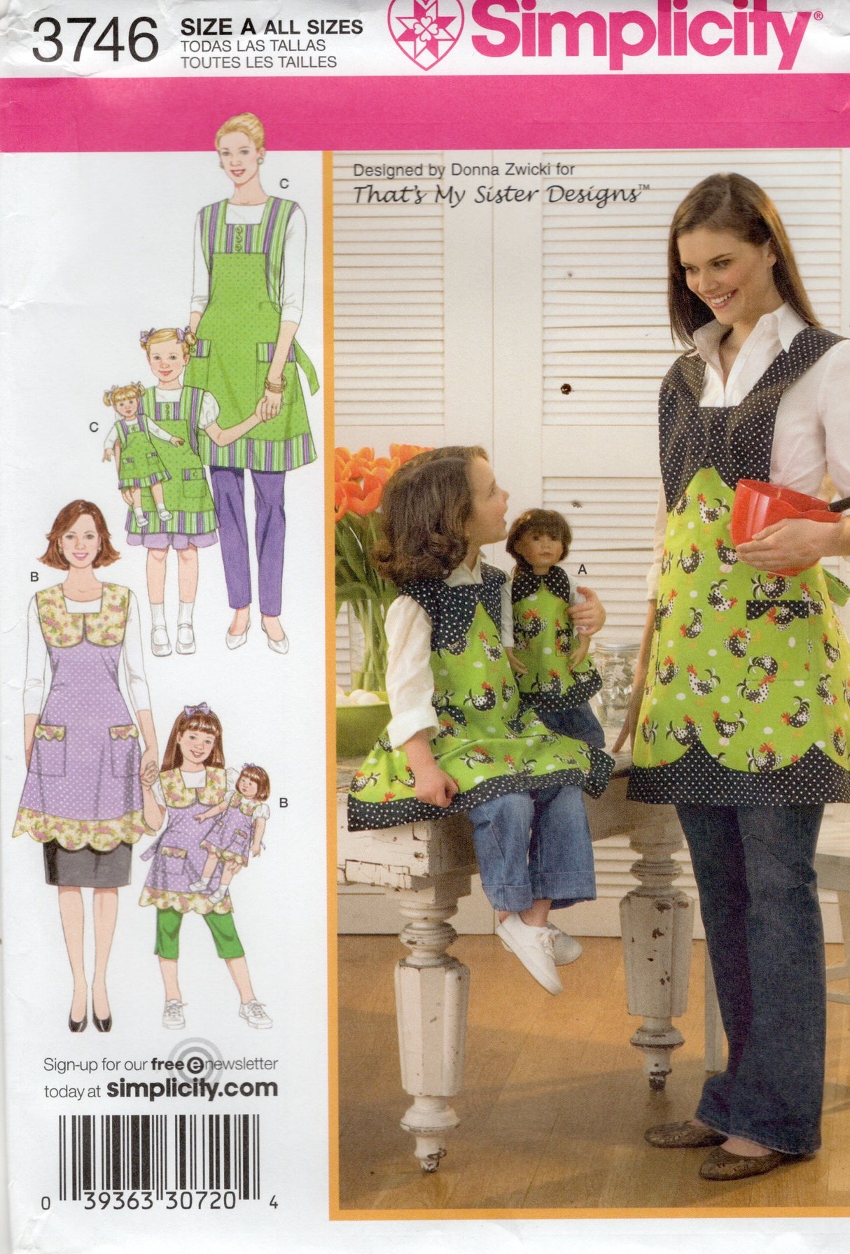 2000’s Simplicity Adult, Child’s and Doll Full Aprons Pattern - No. 3746