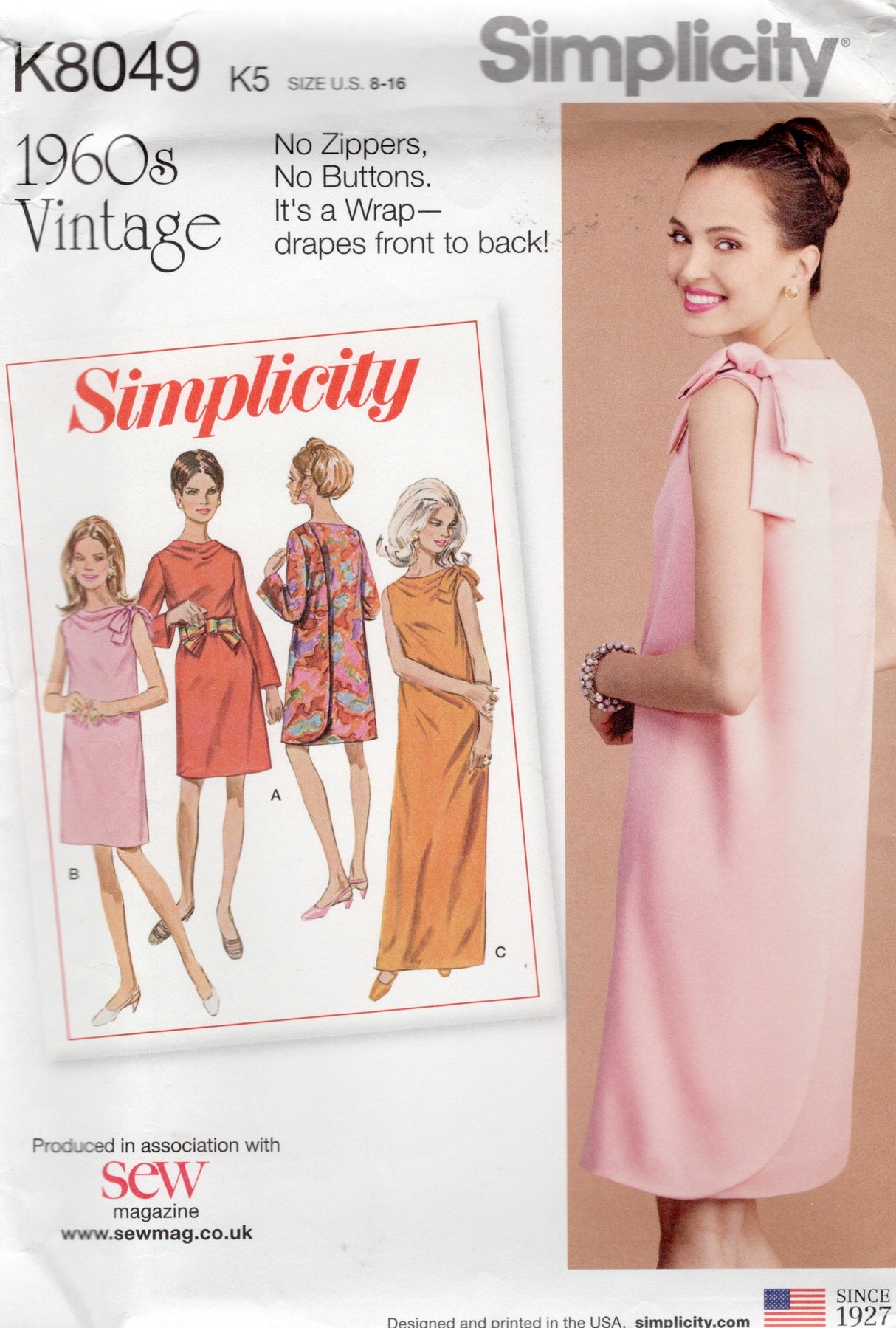 1960's Simplicity REPRODUCTION 3 Armhole Dress Pattern - Bust 31.5-38" - No. K8049