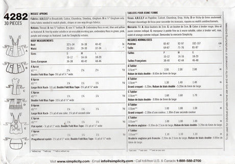 2000’s Simplicity Full, Half and Cobbler Aprons Pattern -Bust 32.5-42” - No. 4284
