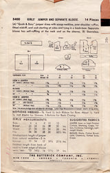 1950's Butterick Child's Fitted Waist Dress and Button Up Shirt Pattern - Chest 24" - No. 5400