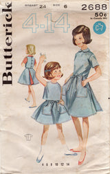 1960's Butterick Child's Button Up Shirt, Overblouse and Wrap Skirt Pattern - Chest 23-26" - No. 2688