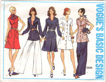 1970's Vogue Basic Princess Lines Button Up Dress Pattern and Wide Leg Pants - Bust 37" - No. 2839
