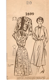 1940's Mail Order One Piece Dress and Bolero Pattern - Bust 38" - No. 2699